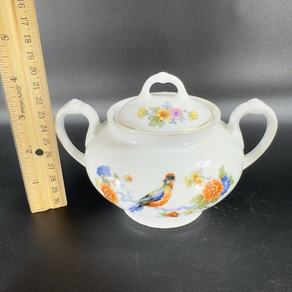 TK Thun Bohemia Czechoslovakia Sugar Bowl Porcelain Bird Flowers Pattern Vintage - Picture 3 of 15